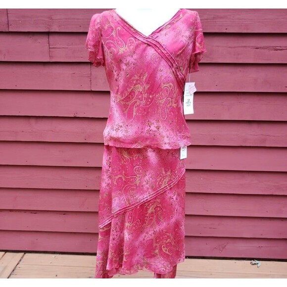 VTG 90s Y2K Paisley Boho 2 Pc Dress Set Flutter Sleeve Top Tiered Skirt Sz 10 - Picture 3 of 8
